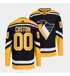 Mens Pittsburgh Penguins Custom Black 2022 Reverse Retro Stitched Jersey